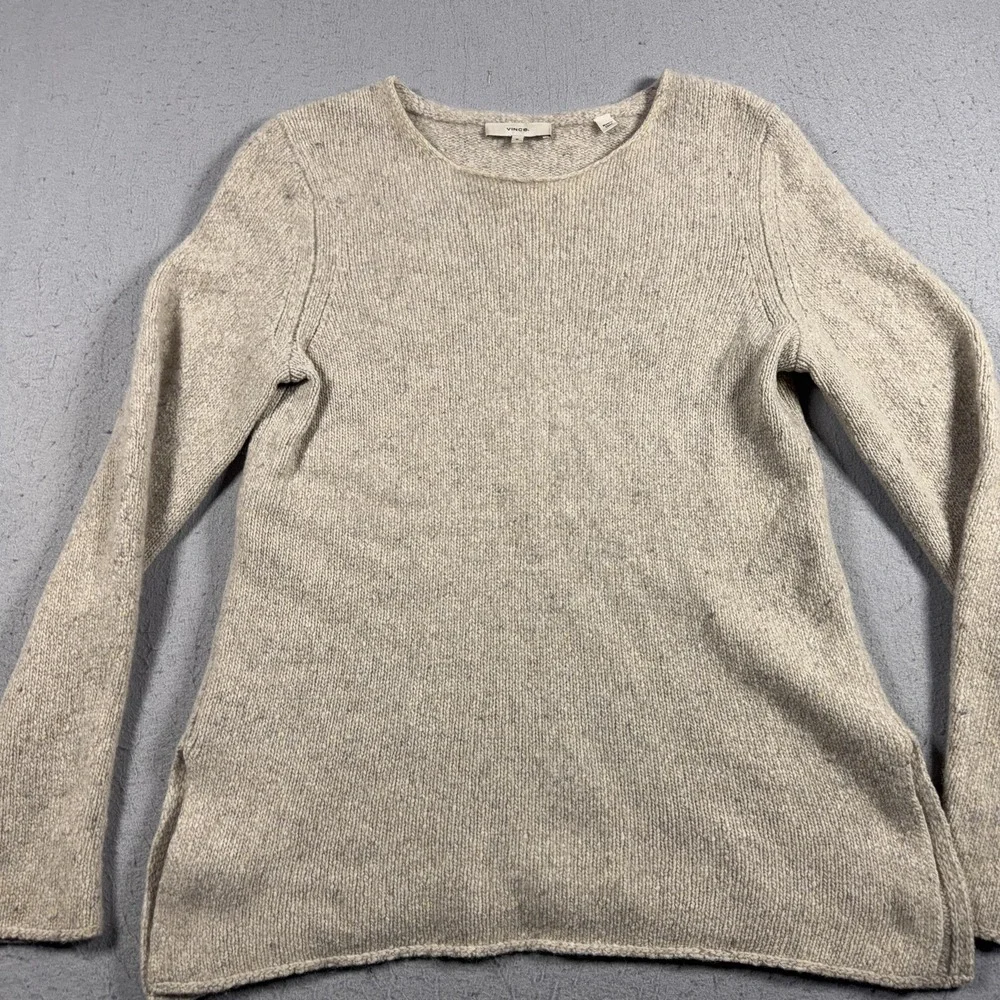 Vince Cashmere Sweater Womens Medium Beige‎ Crewneck Pullover Soft Knit Casual - Picture 2 of 10